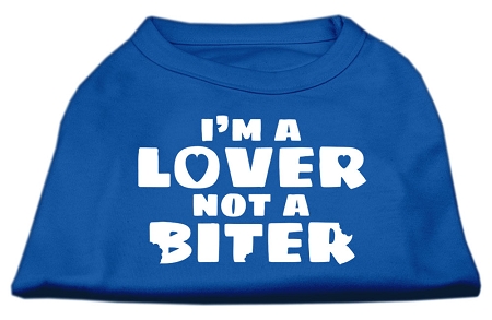 I'm a Lover not a Biter Screen Printed Dog Shirt Blue Sm